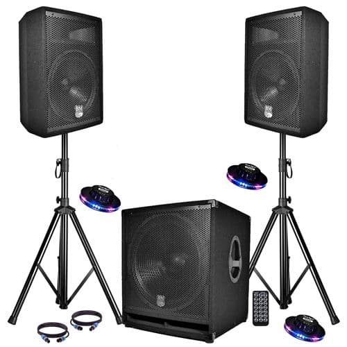 BM Sonic Sono Complet BMS1812 USB/Bluetooth 2400W Sub 18" + 2 Enceintes 12" + Pieds + Câbles + Tél + 3 Ovni