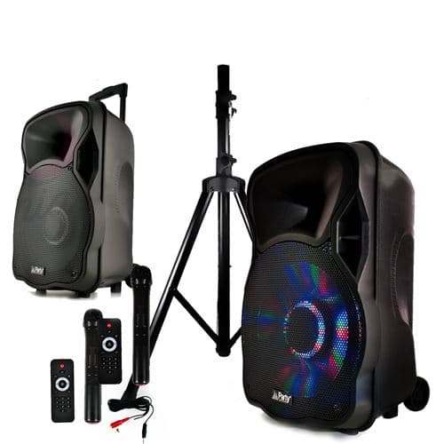 Party Light & Sound Mobile Batterie PARTY12-LED 700W 12" à LEDs RVB USB/BT/SD/FM + PIED