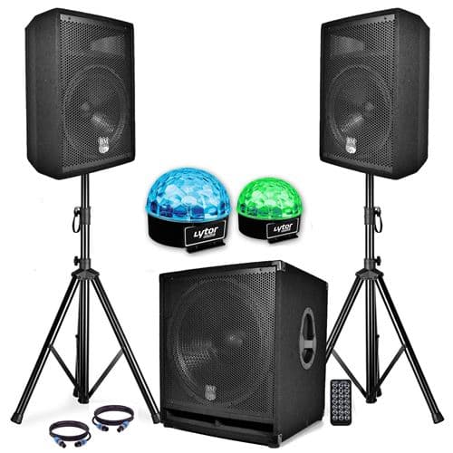 BM Sonic Sono Complet BMS1812 USB/Bluetooth 2400W Sub 18" + 2 Enceintes 12" + Pieds + Câbles + Tél + 2 Sixmagic