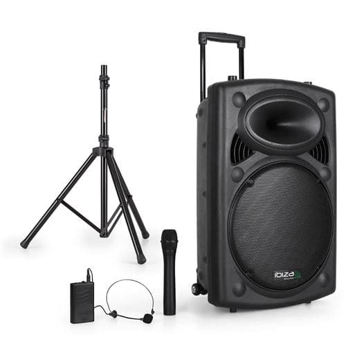 Ibiza Sound Enceinte sono portable 15 800W USB/BT/REC + 2 Micros VHF PORT15VHF-BT +