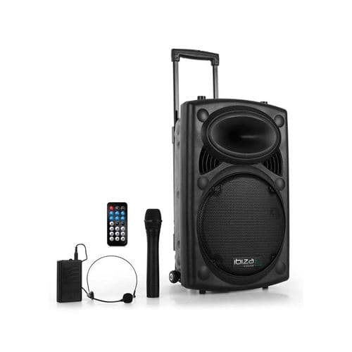 Ibiza Sound Système de sono portable 12" USB/BT/REC/VOX + 2 Micros VHF PORT12VHF-BT PORT12VHF-PIED-SE