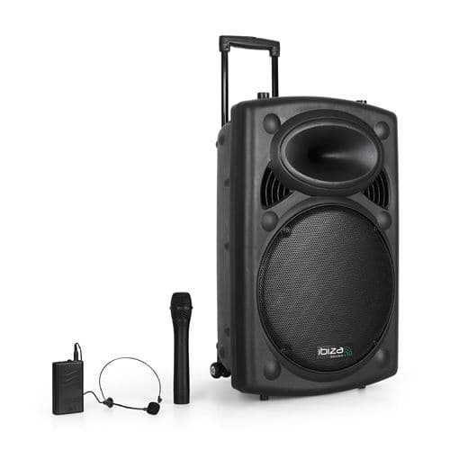 Ibiza Sound Enceinte sono portable 15" 800W USB/BT/REC + 2 Micros VHF PORT15VHF-BT PORT15VHF-BT-SE