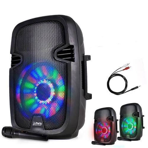 Party Light & Sound mobile batterie 8"/20cm à LEDs RVB USB/BT/FM + Micro + Câble PC