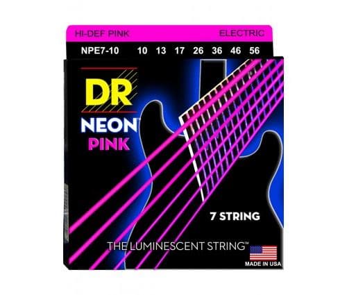 Dr NPE7-10 Hi-Def Neon Pink, jeu guitare électrique, 7 cordes Medium 10-56