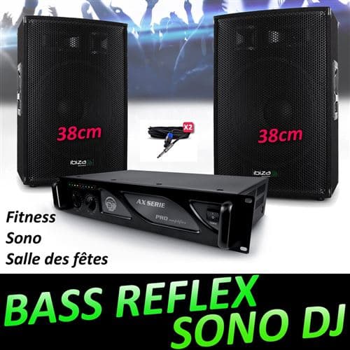 Ibiza Light Sono DJ Animation Enceintes BMS-15 Bass reflex Cluster 2x700W + Amplificateur PRO MyDj AC