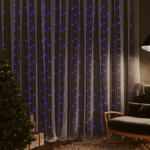 VIDAXL Lichtsnoergordijn met 300 LED s en 8 functies 3x3 m blauw328930
