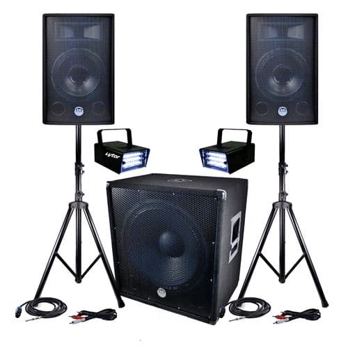 BM Sonic Sonorisation DJ PA BMS-1812 2400W SUB HP 30cm + Câbles + 2 Mini Ledstrobes LytOr