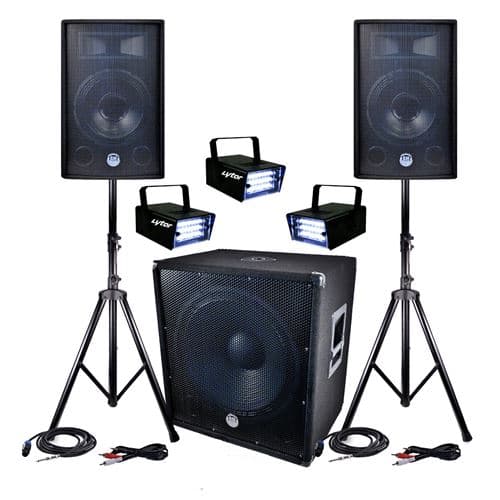 BM Sonic Sonorisation DJ PA BMS-1812 2400W SUB HP 30cm + Câbles + 3 Mini Ledstrobes LytOr