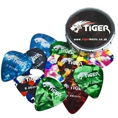 Tiger Music 10 Guitar Picks with Pick Tin